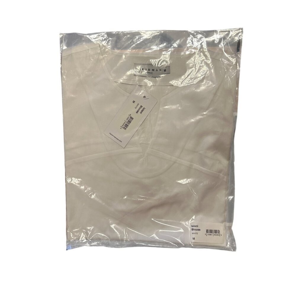 Harshman Los Angeles White V-Neck Long Sleeve Cotton Twill Blouse Medium NWT - Picture 2 of 4